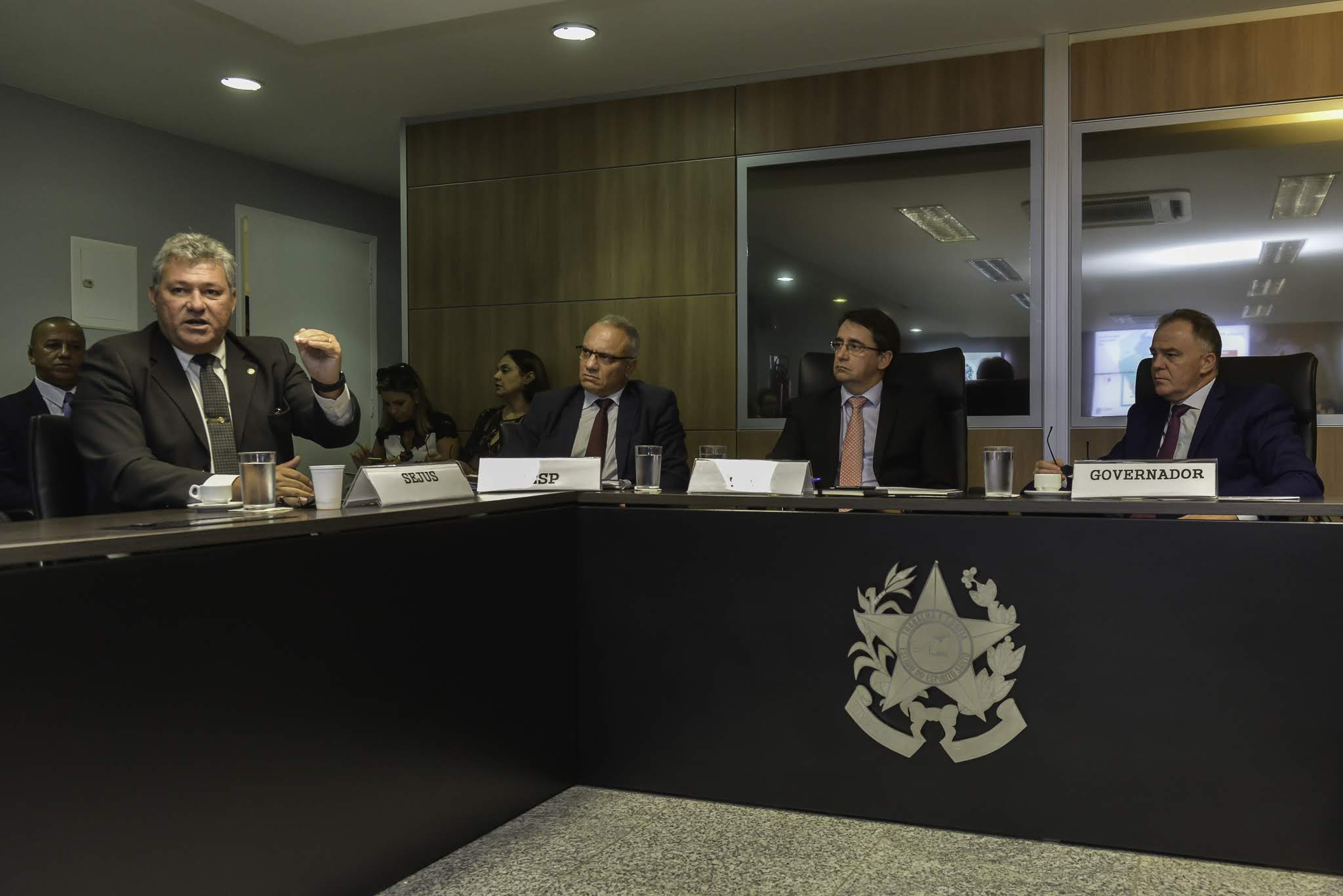 13.05. - Luiz Carlos Cruz - Sejus - Roberto Sá - Sesp - Alvaro Duboc - Sesp - e  Gov Renato Casagrande - Foto Helio Filho - Secom es